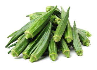Fresh young okra isolated on white background