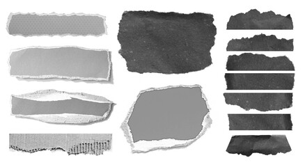 Collection of torn paper isolated on white background