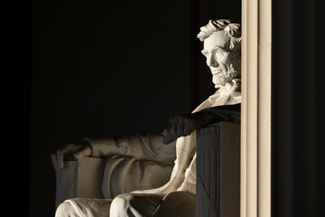 Lincoln statue in high contrast morning light at Lincoln Memorial - Washington D.C. United States of America