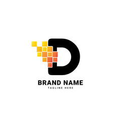 Letter D digital pixel modern gradient technology vector logo design