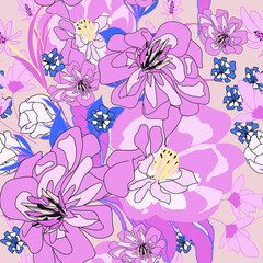 pink Abstract floral vector seamless repeat pattern - 446885125