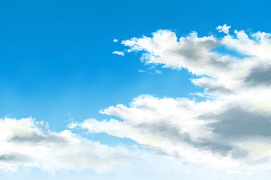summer blue sky with clouds background digital painting illustration