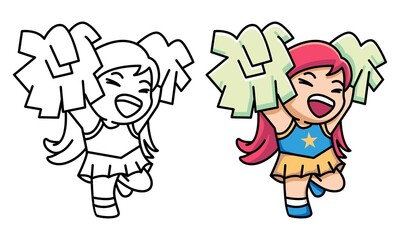 Cute girl cheerleader coloring page for kids