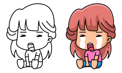 sad girl coloring page for kids