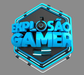 SELO 3D EXPLOSÃO GAMER, SELO PARA LOJA DE INFORMATICA, PARA VAREJO, VENDA E COMERCIO, EM FUNDO ISOLADO