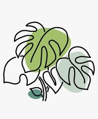 Simplicity monstera plant freehand continuous line drawing flat design.