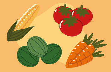 set icon fruits and vegetables