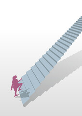 直線の階段をのぼり始めようとする女性