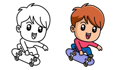 boy playing skateboard coloring page for kids