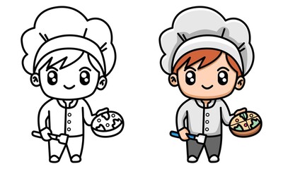 chef holding a pizza coloring page for kids