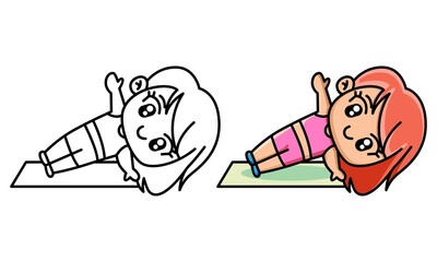 girl doing sports lying on mat coloring page for kids