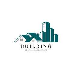 Fototapeta premium Urban building construction logo icon symbol, house, apartment, city view
