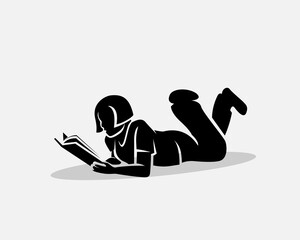 sleeping women relax reading book silhouette logo template illustration inspiration