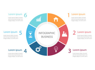 Circle infographic technology on white background. Business template for presentation. Vector illustration in flat design 6 options.