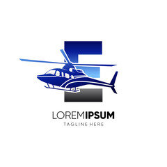 Letter E Initial Helicopter Logo Design Vector Icon Graphic Emblem Illustration
