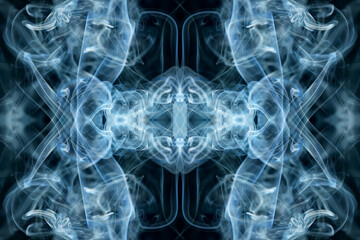 abstract graphics black blue fractal reflection symbol, design effect meditation background