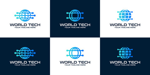 technology globe logo design inspiration collection data design template