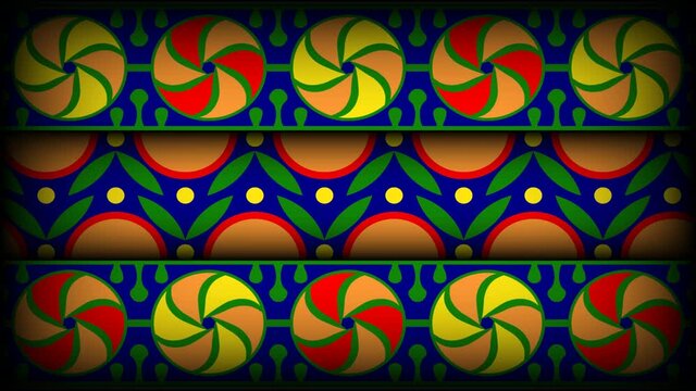 Looping animated background in flat style, seamless pattern in Indian folk style