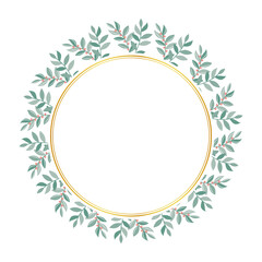 Botanical gold frame decorated with flowers, isolated vector illustration