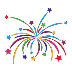 Cartoon explosion and fireworks with stars, decorative element, vector illustration, flat design.