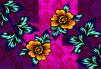 Fototapeta na wymiar 99 / 5000 Translation results Motif with a very distinctive pattern of plants and flowers. Exclusive vector for design. Vector EPS 10 