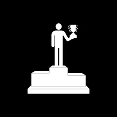 Man on pedestal podium icon isolated on dark background