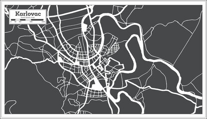 Karlovac Croatia City Map in Black and White Color in Retro Style. Outline Map.