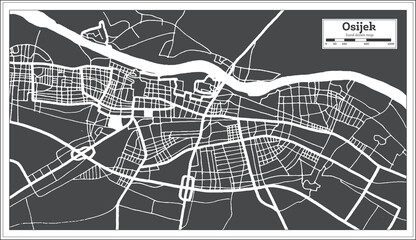 Osijek Croatia City Map in Black and White Color in Retro Style. Outline Map.
