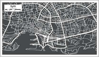 Split Croatia City Map in Black and White Color in Retro Style. Outline Map.