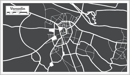 Varazdin Croatia City Map in Black and White Color in Retro Style. Outline Map.