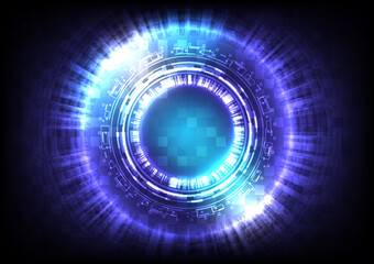 Futuristic Sci-Fi glowing HUD user. Digital infographic frame. Abstract hologram hi-tech background. Virtual reality technology connection of electric. Circuit board interface