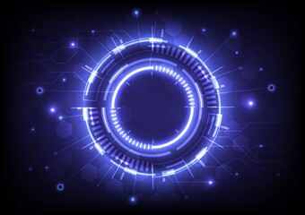 Futuristic Sci-Fi glowing HUD user. Digital infographic frame. Abstract hologram hi-tech background. Virtual reality technology connection of electric. Circle interface. Web data connection