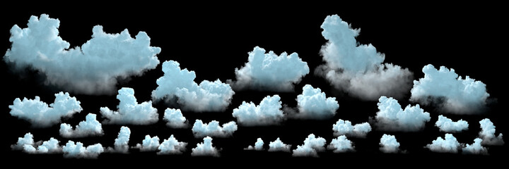 huge panorama of clouds backdrop on black isolated - design nature 3D illustration