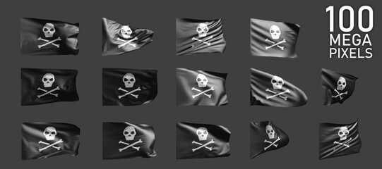 14 various images of Pirate flag isolated on grey background - 3D illustration of object