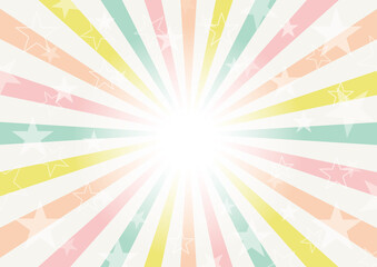 星と放射状集中線の背景素材（パステルカラー）