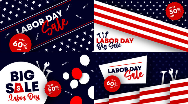 Labor day sale web banner and flyer background illustration vector
