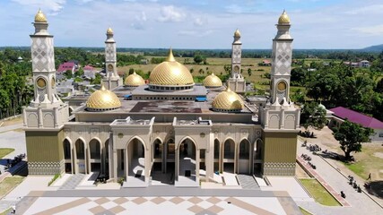 aerial view of the great mosque of aceh southwest of the drone moving to the right