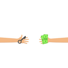 hand hold money and key car , buy or rent concept