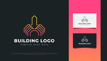 Abstract Building Logo with Line Style for Real Estate Industry Identity. Construction, Architecture or Building Logo Design