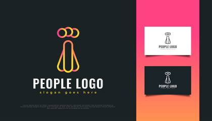 Abstract People Logo Design with Line Style. People, Community, Network, Creative Hub, Group, Social Connection Logo or Icon for Business Identity