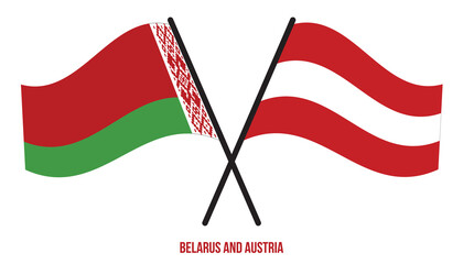 Belarus and Austria Flags Crossed And Waving Flat Style. Official Proportion. Correct Colors.