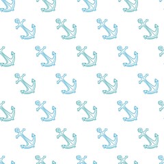 Blue Navy Anchor Vector Doodle Seamless Pattern