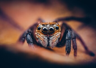Closeup of a female Hasarius adansoni jumping spider