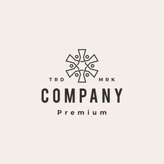 six people family team work diversity hipster vintage logo vector icon illustration