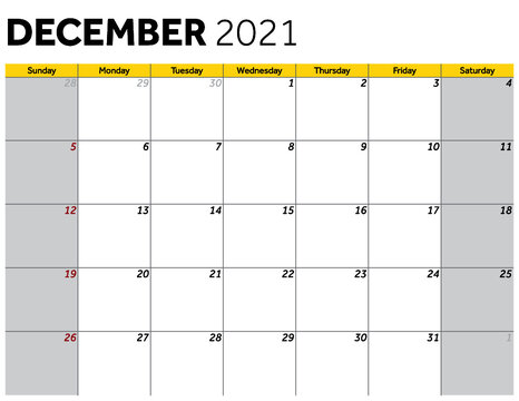 December 2021 Month Calendar 