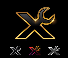 Golden Mechanic Monogram Logo letter X