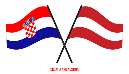 Croatia and Austria Flags Crossed And Waving Flat Style. Official Proportion. Correct Colors.