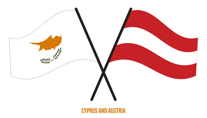 Cyprus and Austria Flags Crossed And Waving Flat Style. Official Proportion. Correct Colors.