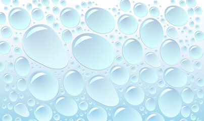 Background of water droplets on the surface in light blue colors. Rain droplets for transparent surface. Pure water bubbles isolated. Many forms and sizes. Aqua background.Vector illustration EPS10