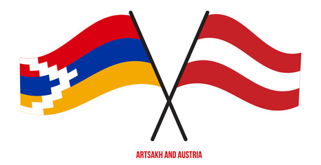 Artsakh and Austria Flags Crossed And Waving Flat Style. Official Proportion. Correct Colors.